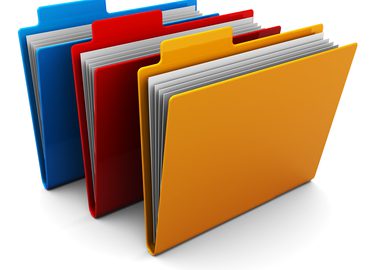 3d illustration of three colorful folders over white background